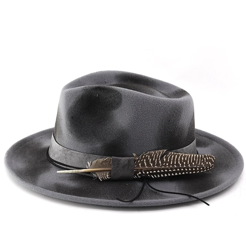 Cappello Fedora Vintage Per Uomo E Donna Feltro Retrò Tesa Larga Teardrop Top Con Decorazione Di Piume Stile Inglese