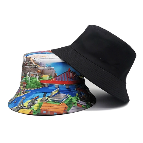 Pixel Art Spielewelt Voxel Landschaft Druck Anglerhut Polyester Sonnenschutz Outdoor Reisen Bunt