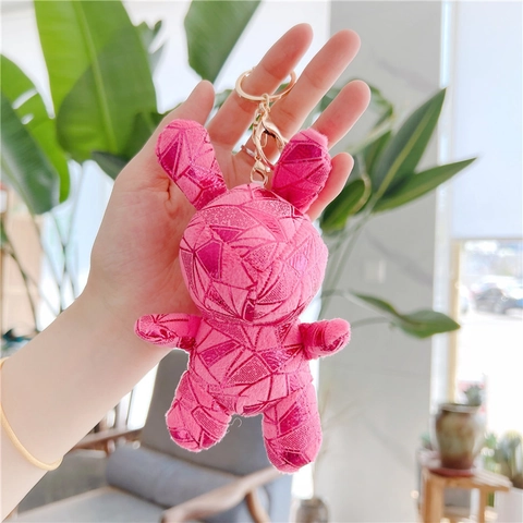Porte-clés Peluche Lapin Motif Géométrique Ligne Métallique Poupée Douce Charme De Sac Pour Femmes Filles Cadeau