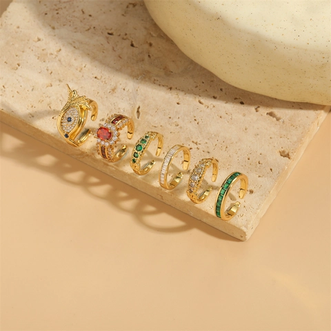 Bague Ouverte en Cuivre et Zirconia Vintage pour Femmes Minimaliste Plaqué Or Mauvais Œil Géométrique Ajustable Bijoux Bague de Doigt Fête