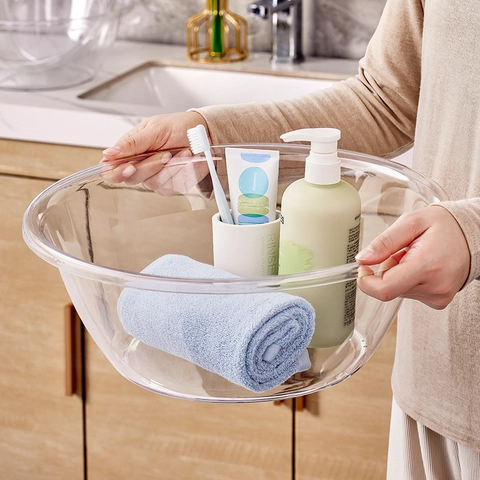 Lavabo In Plastica PET Ispessita Trasparente Vasca Rotonda Antibatterica Durevole Bagno Cocina Lavabo Multiuso