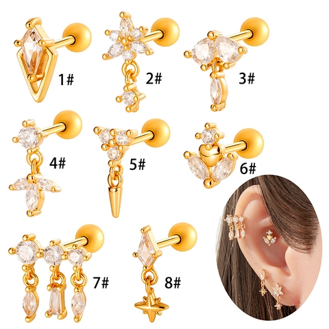 Helix Piercing Schmuck Zirkon Raute Blume Stern Herz Edelstahl Kupfer Knorpel Stecker Ohrring Schraubverschluss