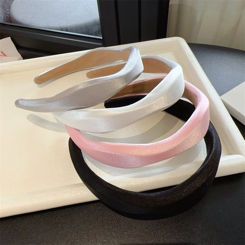 Diadema Acolchada Tela Satén Diadema Gruesa Ancha Color Sólido Antideslizante Accesorios Para El Cabello Moda Para Mujeres Niñas