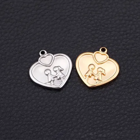 Colgante En Forma De Corazón De Acero Inoxidable Relieve De Niño Y Niña Para Creación De Joyas DIY Accesorio Romántico
