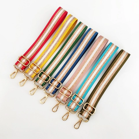 Adjustable Bag Strap Nylon Webbing Wide Shoulder Crossbody Colorful Stripe Shiny Thread Alloy Buckle Replacement