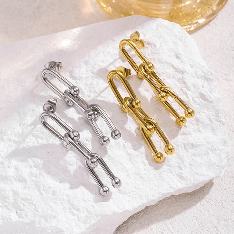 Pendientes Colgantes En Forma De U Acero Inoxidable Chapado En Oro 18K Industrial Minimalista Geométrico Mujer