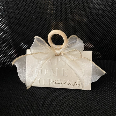 Wedding Favor Candy Gift Case Triangular Paper Ribbon Bow Wooden Ring Sweet Wishes Party Souvenir Engagement Packaging