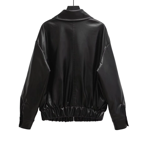 Damen Bomberjacke Aus Kunstleder Lockere PU Lederjacke Retro Mode Reißverschluss Oberbekleidung Langarm Streetwear Damen Jacken