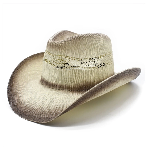 Δυτικό Καπέλο Cowboy Ψάθινο Υφαντό Χαρτί Αναπνέον Κούφιο Ντεγκραντέ Προστασία Από Τον Ήλιο Παραλία Διακοπές Στυλ Jazz