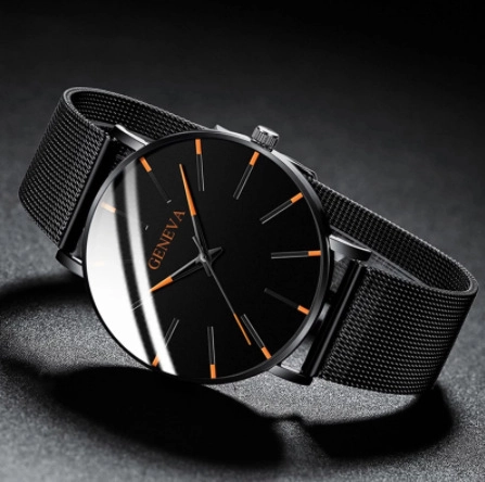 GENEVA Men's Business Casual Quartz Watch Minimalist Large Dial Alloy Case Mesh Steel Leather Strap Fashion Wristwatch For Men