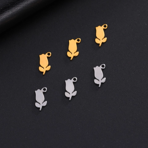 Tulip Flower Pendant 304 Stainless Steel DIY Jewelry Making Accessory Small Floral Charm For Women Girls Minimalist