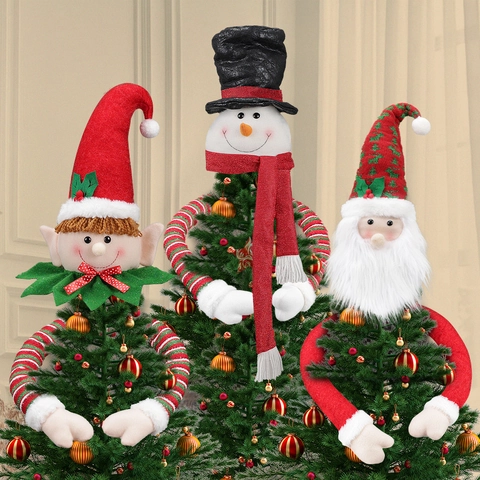 Weihnachtsbaumspitze Hugger Weihnachtsmann Schneemann Elf Plüsch Strickstoff Biegsame Lange Arme Party Deko