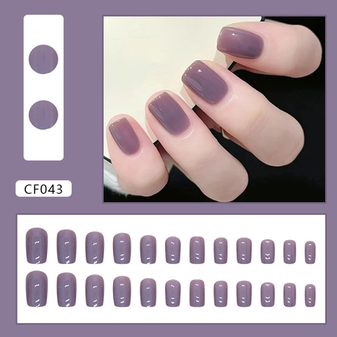 Purple Square Press On Nails Solid Color Glossy Artificial Nails ABS Material DIY Manicure For Women