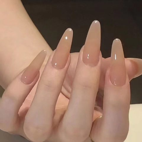 Unghie Finte Press On Lunghe Forma Mandorla Stiletto Rosa Nude Gelatina Traslucido Lucido ABS Manicure DIY Donna