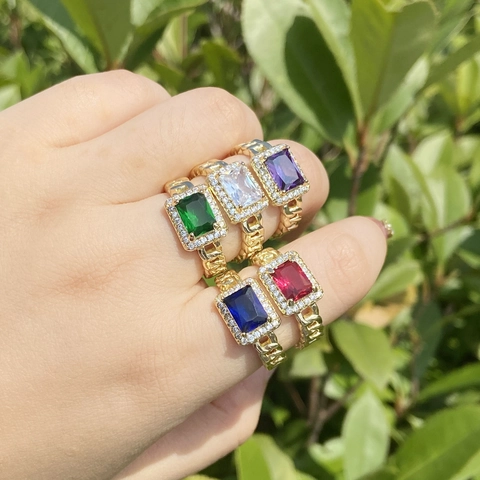 Rechteckiger Zirkonia Offener Ring Kupfer Mikropflaster Kettaband Verstellbar Mode Schmuck Für Frauen