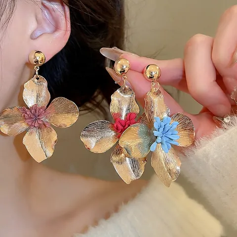 Orecchini Pendenti A Fiore In Metallo Con Perno In Argento Sterling 925 Texture Spazzolata Gioielli In Lega Per Donne