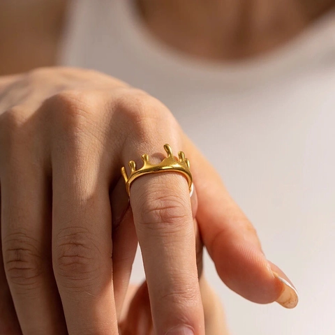 Anello Corona Di Lava Acciaio Inossidabile Metallo Liquido Irregolare Regolare Gioielli Di Tendenza
