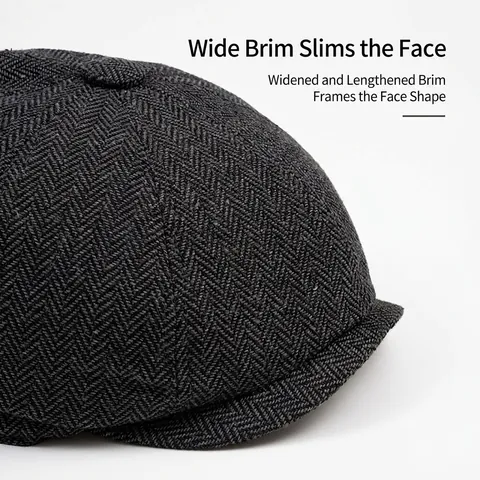 Men Retro Herringbone Newsboy Cap Adjustable Warm Polyester Cotton Blend British Style Flat Ivy Octagonal Hat