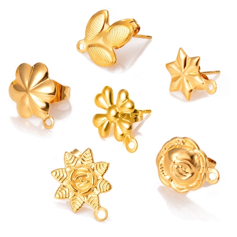 Perni Per Orecchini In Acciaio Inossidabile Forme Quadrifoglio Fiore Stella Foglia Con Anelli Per Creazione Gioielli DIY