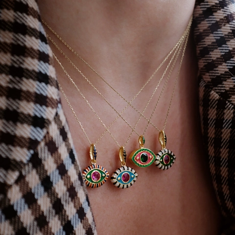Evil Eye Anhänger Halskette Gold Plattiert Edelstahl Emaille Bunt Zirkon Retro Schmuck Für Damen