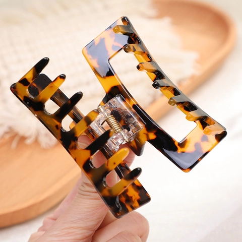 Acetate Hair Claw Clip Square Hollow French Style Leopard Tortoise Shell Pattern Hair Accessory For Women Girls