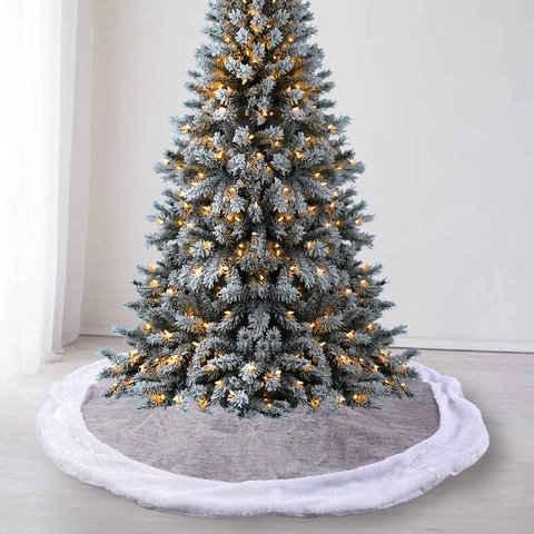 Kerstboomrok Grijs Pluche Witte Kunstbontrand Geborduurde Letter Vakantie Huis Decoratie Mat Zacht Elegant