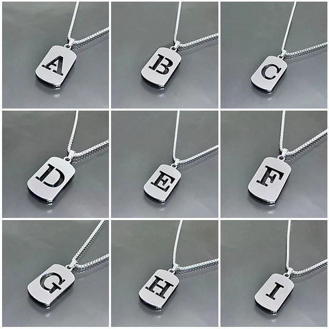 Collana Con Lettera Iniziale Acciaio Al Titanio Pendente Rettangolo Cavo Moda Stile Commuter Semplice Gioielli Per Uomini E Donne