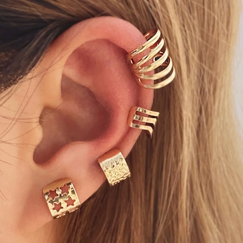 Μινιμαλιστικό Σετ Σκουλαρίκια Ear Cuff Αστέρι από Χρυσό Κράμα για Γυναίκες Μόδα Σχήμα C Χωρίς Τρύπα Κοσμήματα