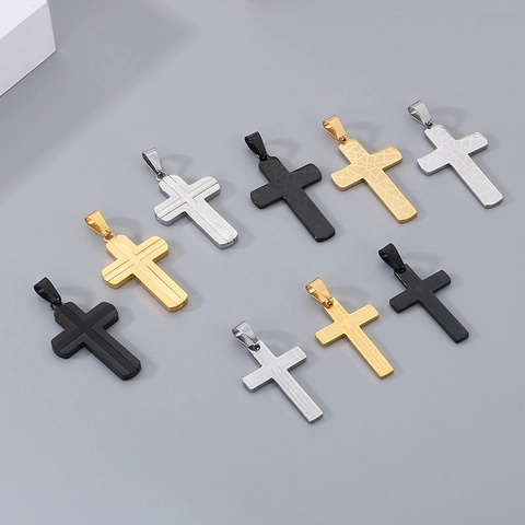 Collana Con Pendente A Croce In Acciaio Inossidabile Trama Geometrica Preghiera Incisa Gioielli Religiosi Per Uomo Donna