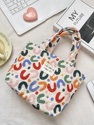 Borsa A Mano Trapuntata Motivo A U Geometrico Colorato Borsa Tote Imbottita Morbida Leggera Organizzatore Da Pendolare Per Donna