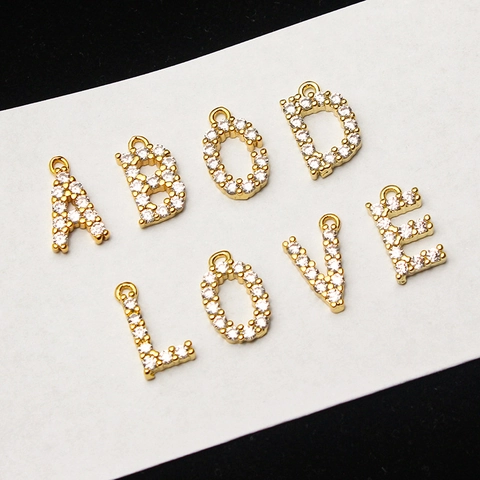 Alphabet Letter Pendants Gold Plated Copper Micro Pave Cubic Zirconia Initial Charms DIY Jewelry Making