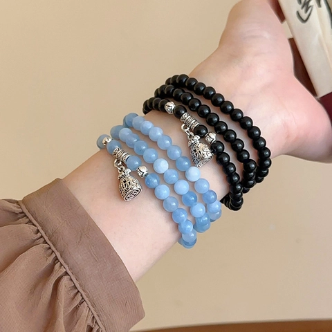 Retro Agate Beaded Bracelet Multi Layer Wrap Fortune Bag Pendant Vintage Ethnic Style Jewelry For Women