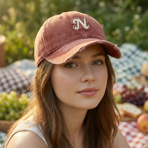 Vintage Denim Baseball Cap Distressed Retro Baumwolle Hut Mit Besticktem Buchstaben N Verstellbar Für Herren Damen