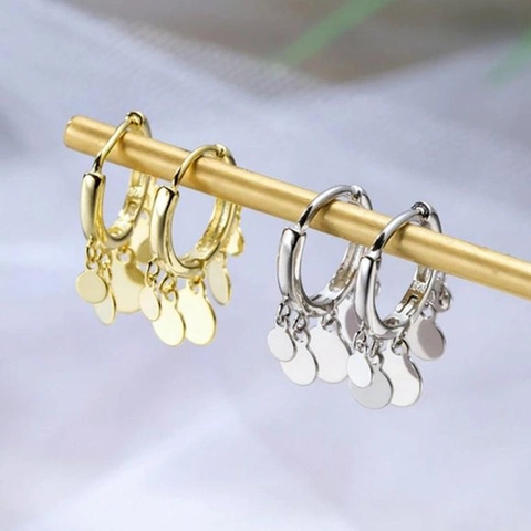 Minimalist S925 Sterling Silver Post Disc Tassel Hoop Earrings Round Dangle Earrings For Women Fashion Jewelry Gift