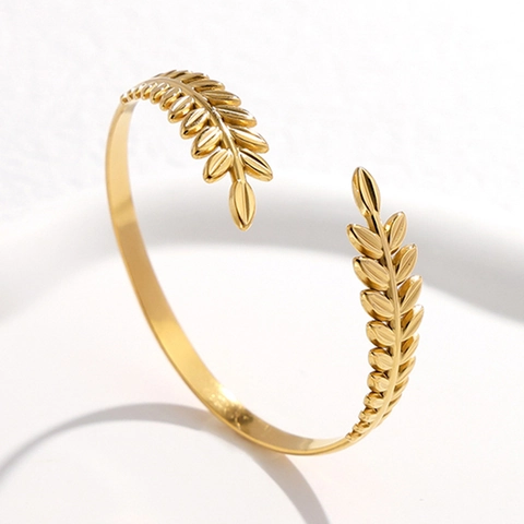 Open Armband Met Tarweaarblad Roestvrij Staal Verstelbaar C Vorm Elegante Vintage Sieraden Voor Dames