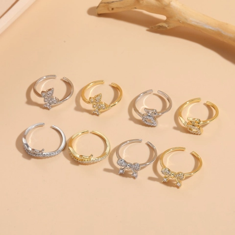 Bague Ouverte Ajustable Papillon Cœur Nœud Cuivre Zircon Géométrique Bijoux De Luxe Minimalistes Pour Femmes