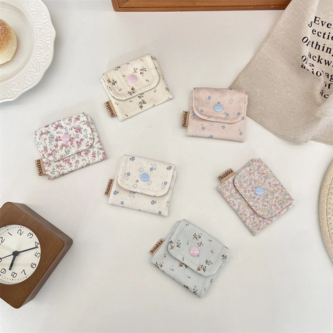 Borsa Portaoggetti Cotone Floreale Organizzatore Assorbenti Igienici Mini Portamonete Pochette Cosmetica Stile Zakka