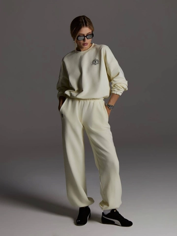Damen Sweatshirt Und Sporthose Reinbaumwolle Schwergewicht Rundhalsausschnitt Überschnittene Schultern Retro Sportoutfits