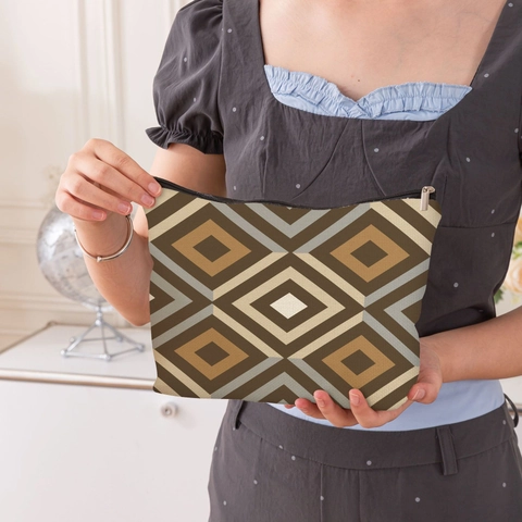 Borsa Trucco In Lino Fine Con Motivo Geometrico Organizzatore Da Viaggio Con Cerniera