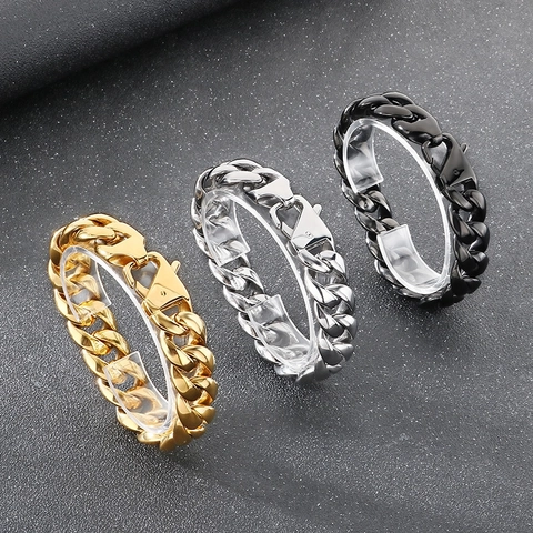Pulsera De Cadena Cubana Acero Inoxidable Ancha Pesada Metal Hip Hop Punk Joyería Para Hombres