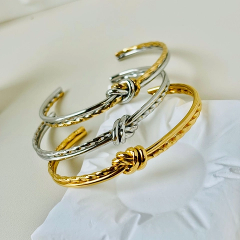 Minimalistisch Roestvrij Staal Knoop Open Armband Vintage Gedraaide Bangle Vacuüm Verguld Mode Sieraden Voor Vrouwen
