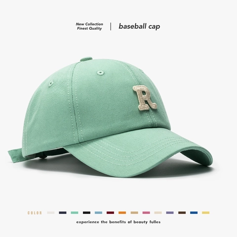 Casquette De Baseball En Coton Broderie Lettre R Visière Courbée Ajustable Décontracté Protection Solaire Unisexe