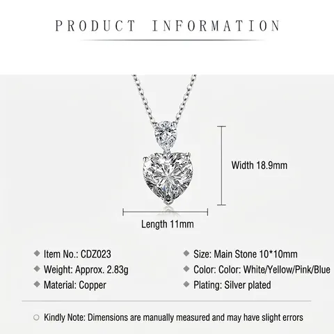 Collana Con Pendente A Cuore Rame Bianco Cuore Taglio A Pera Zirconia Colorata Gioielli Eleganti Da Donna
