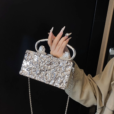 Acrylic Evening Clutch Bag With Lion Head Handle Ice Crack Texture Box Handbag Removable Chain Strap For Party