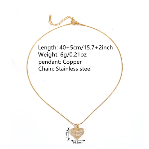 Collar Colgante Corazón Circonita Incrustada Cobre Y Acero Inoxidable Cadena Serpiente Joyería Mujer