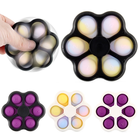 Finger Spinner Pop Fidget Toy Stress Relief Sensory Toy Flower Shape Number Learning Plastic Silicone For Kids Adults