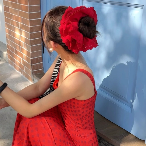 Lace Flower Scrunchies Multi Layer Embroidery Hollow Out Hair Ties Elastic Oversized Ponytail Holder Sweet Elegant
