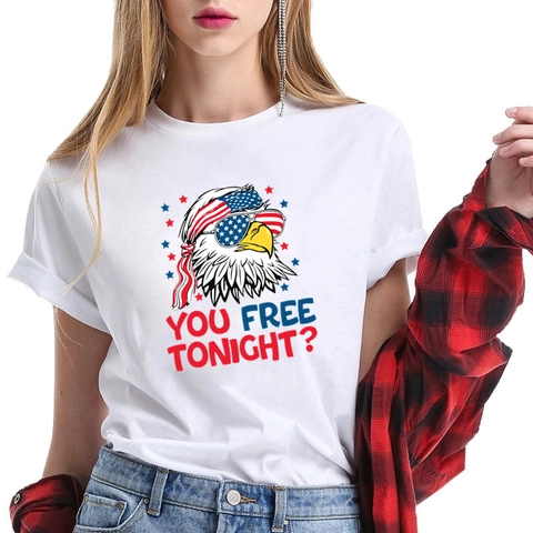 Camiseta De Algodón Para Hombre Manga Corta Cuello Redondo Día De La Independencia Bandera Americana Águila Impresa Top Verano