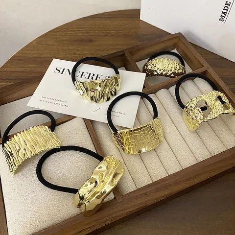 Metal Alloy Hair Ties High Elasticity Geometric Ponytail Holders For Women Minimalist Punk Style Hair Accessories