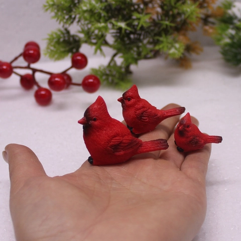 Miniature Cardinal Bird Figurines Resin Artificial Red Birds Christmas Winter Home Garden Micro Landscape Decoration